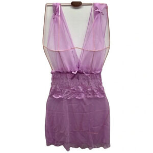 Purple Mesh & Lace Size S\M Elastic Band Dress W/ Lettuce Trim & Bows. New